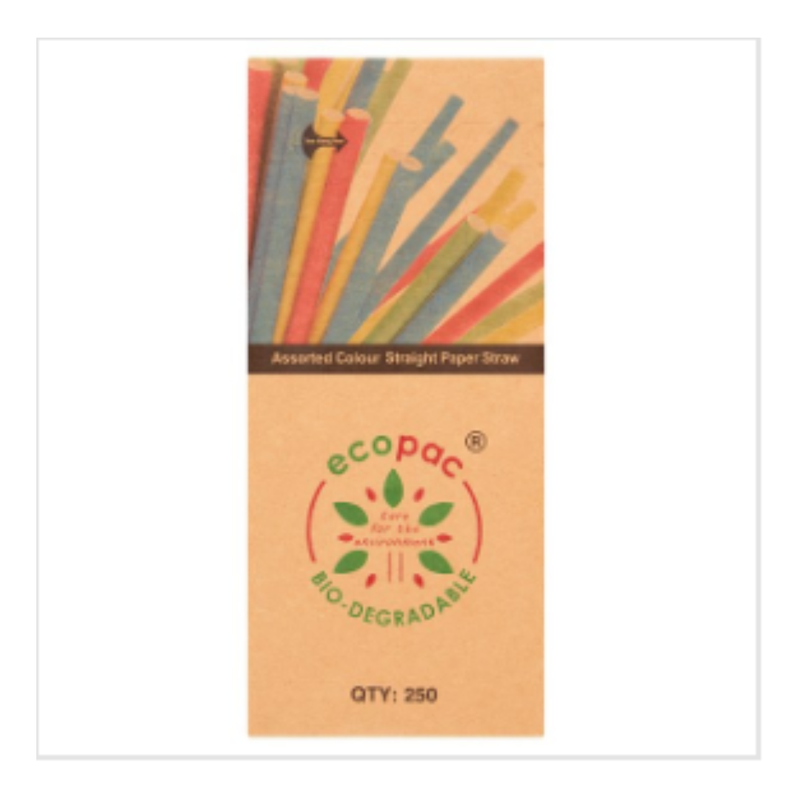 Ecopac 250 Assorted Colour Straight Paper Straw | Approx 250 per Case| Case of 20 - London Grocery
