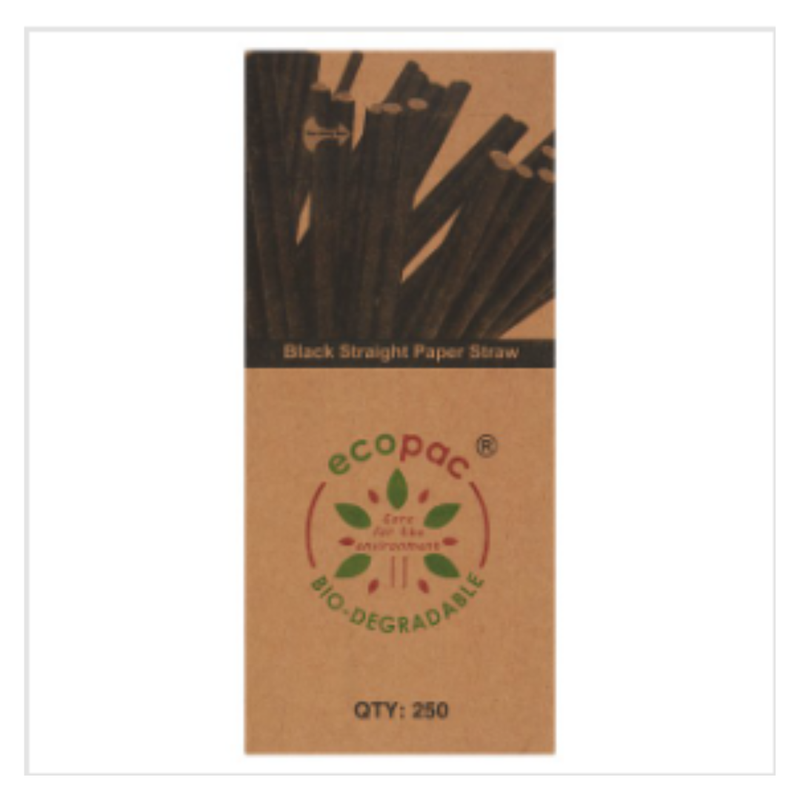Ecopac 250 Black Straight Paper Straw | Approx 250 per Case| Case of 20 - London Grocery