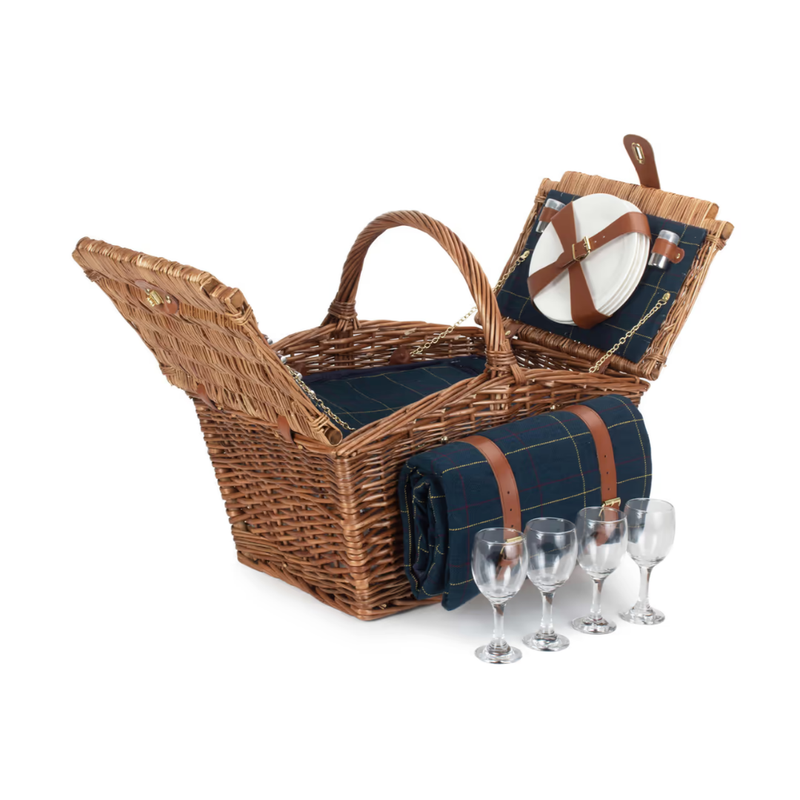 Elegant 4 Person Blue Tweed Hamper | London Grocery