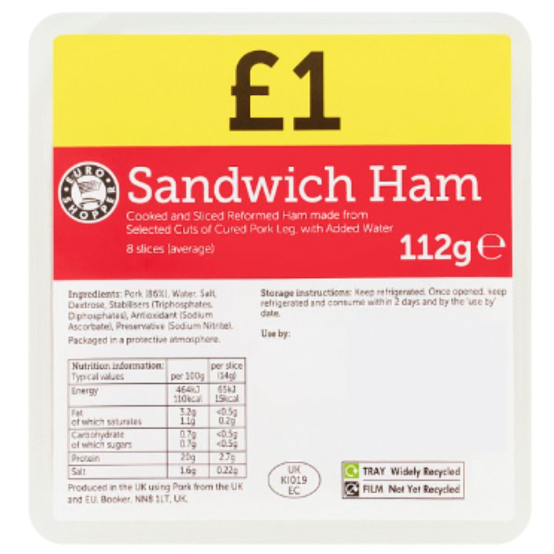 Euro Shopper Sandwich Ham 112g  x 8 - London Grocery