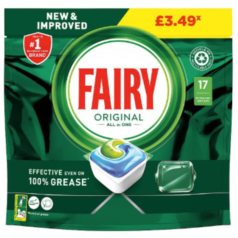 Fairy Original All In One Dishwasher Tablets Regular, 17 Capsules x Case of 5  - London Grocery