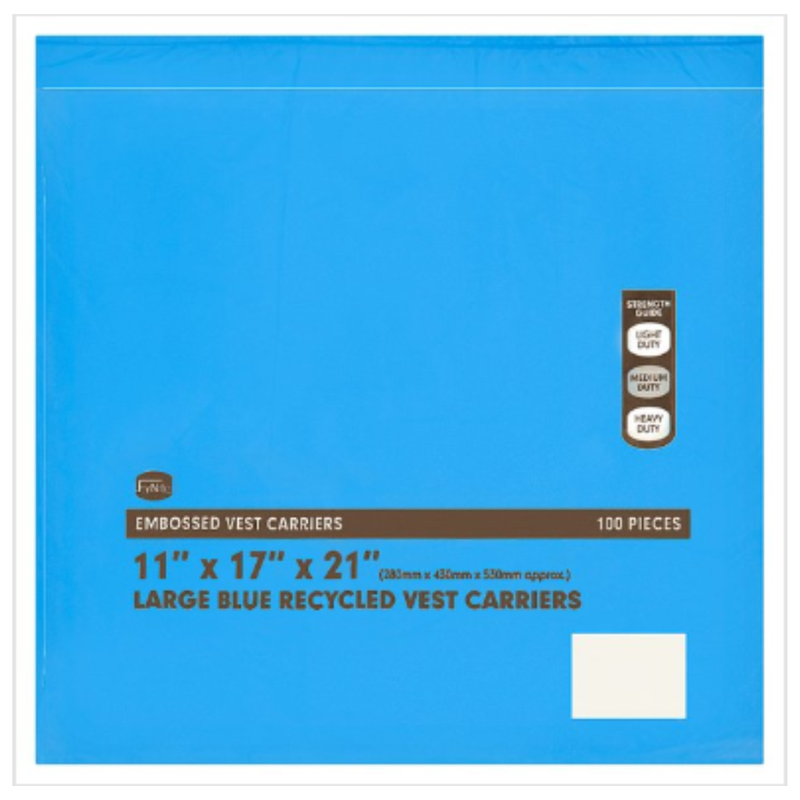 FyNite Large Blue Recycled Vest Carriers 100 Pieces | Approx 100 per Case| Case of 10 - London Grocery
