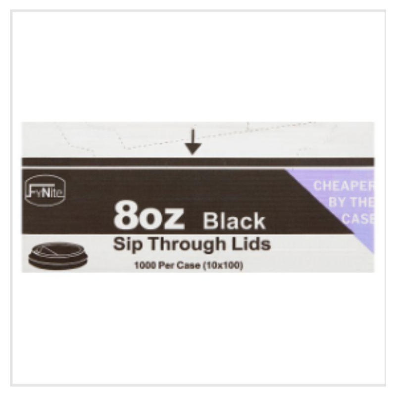 FyNite Sip Through Lids Black 8oz 10 x 100 (1000 Per Case) | Approx 100 per Case| Case of 10 - London Grocery