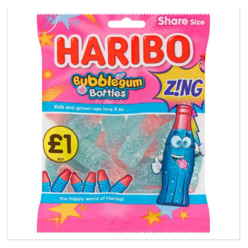 HARIBO Bubblegum Bottles Z!NG Bag 160g PM x Case of 12 - London Grocery
