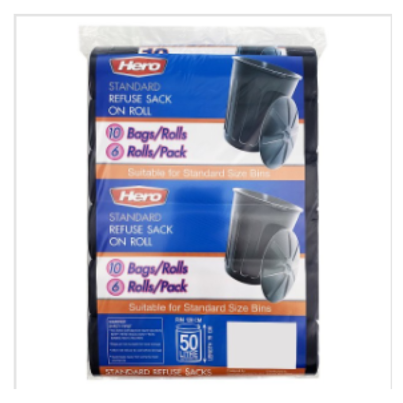 Hero Standard Refuse Sack On Roll 10 Bags/Rolls | Approx 6 per Case| Case of 36 - London Grocery