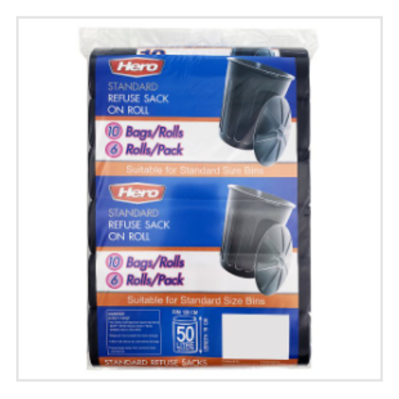 Hero Standard Refuse Sack On Roll 10 Bags/Rolls | Approx 6 per Case| Case of 6 - London Grocery