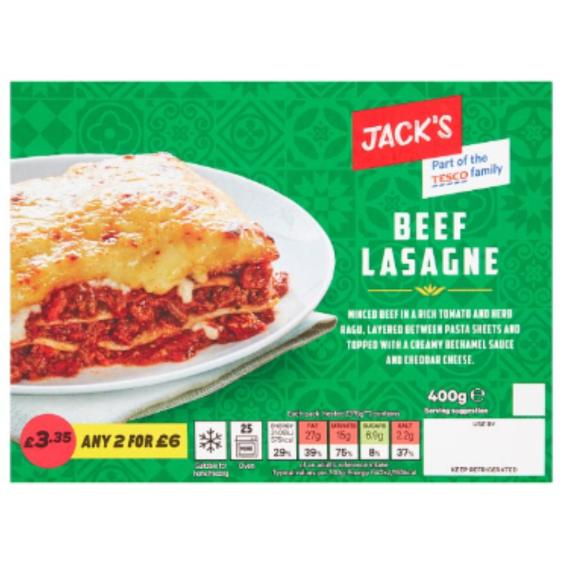 Jack's Beef Lasagne 400g  x 1 - London Grocery
