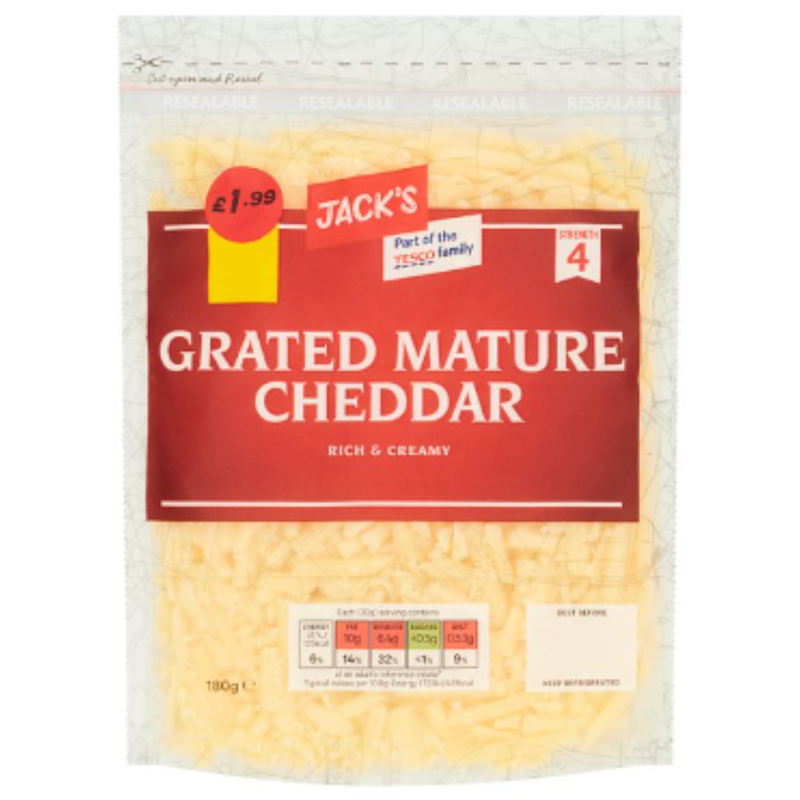 Jack's Grated Mature Cheddar 180g  x 10 - London Grocery