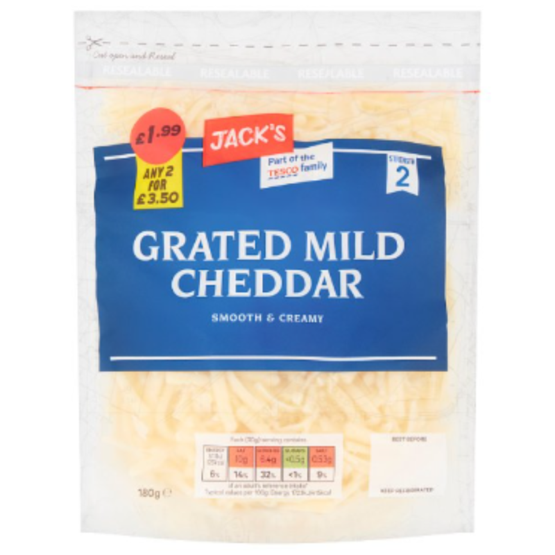 Jack's Grated Mild Cheddar 180g  x 10 - London Grocery