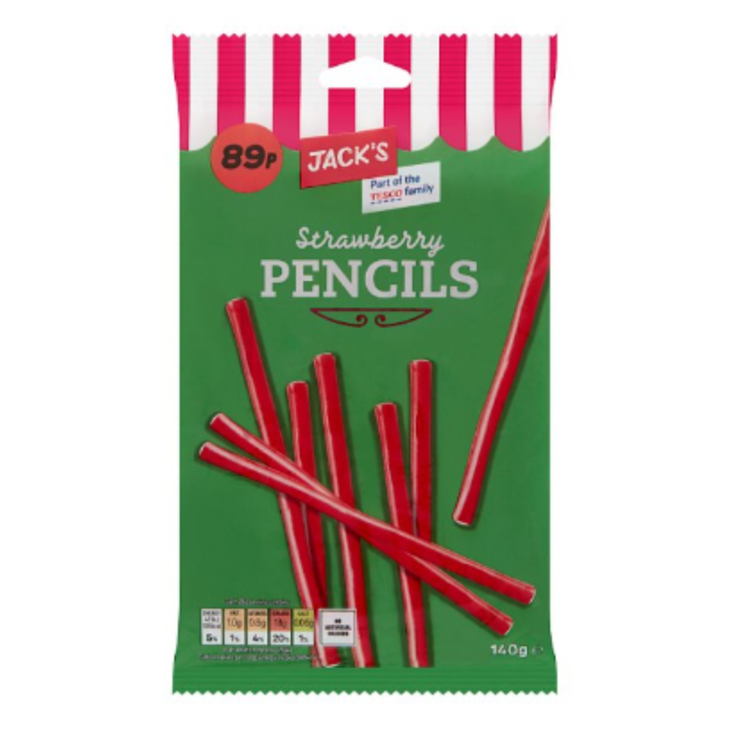 Jack's Strawberry Pencils 140g x Case of 10 - London Grocery