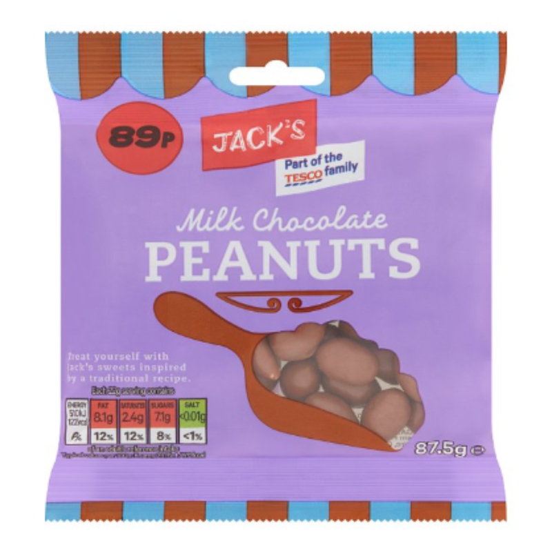 Jack's Milk Chocolate Peanuts 87.5g x Case of 12 - London Grocery