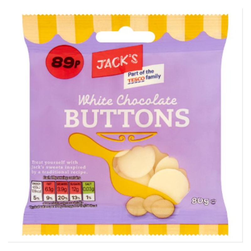 Jack's White Chocolate Buttons 80g x Case of 12 - London Grocery