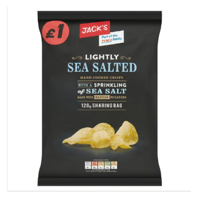 Jack's Lightly Sea Salted Hand Cooked Crisps 120g x Case of 16 - London Grocery