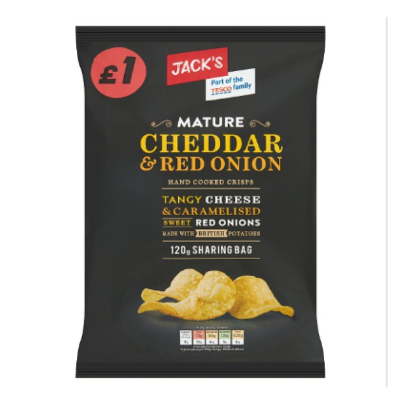 Jack's Mature Cheddar & Red Onion Hand Cooked Crips 120g x Case of 16 - London Grocery