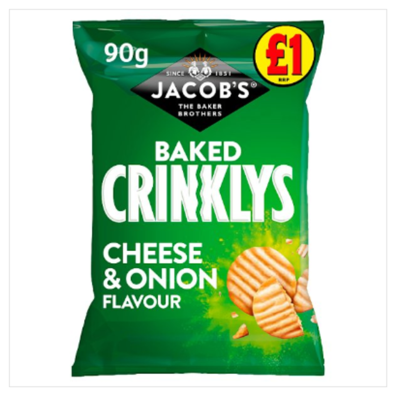 Jacob's Baked Crinklys Cheese & Onion Snacks 90g x Case of 15 - London Grocery