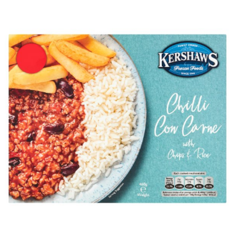 Kershaws Chilli Con Carne with Chips & Rice 460g x 12 Packs | London Grocery