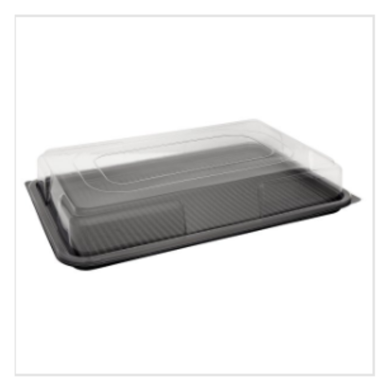 Large Black Platter Base & Clear Lid L450mm x W300mm x D65mm (5 base and lid per pack) x Case of 6 - London Grocery