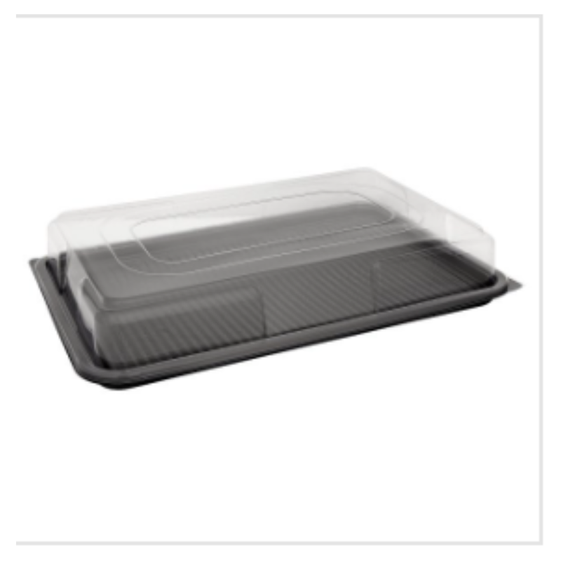 Large Black Platter Base & Clear Lid L450mm x W300mm x D65mm (5 base and lid per pack) x Case of 1 - London Grocery
