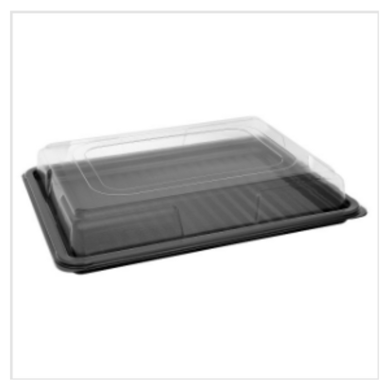 Medium Black Platter Base & Clear Lid L390mm x W290mm x D65mm (5 base and lid per pack) x Case of 5 - London Grocery