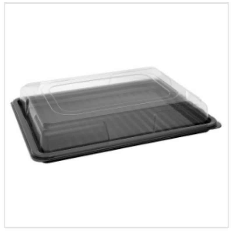 Medium Black Platter Base & Clear Lid L390mm x W290mm x D65mm (5 base and lid per pack) x Case of 1 - London Grocery
