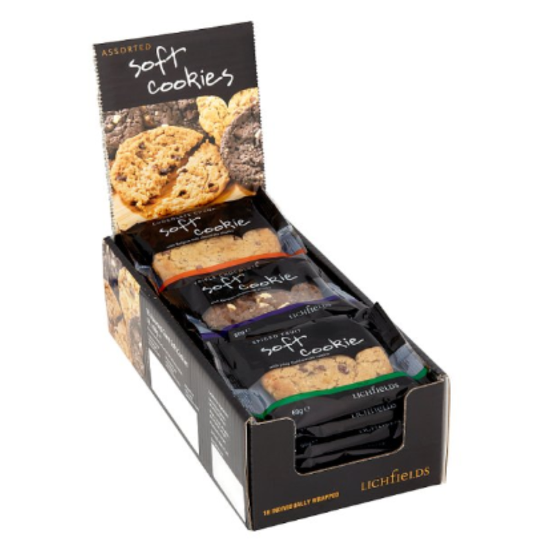 Lichfields Assorted Giant Soft Cookies 18 x 60g x Case of 18 - London Grocery