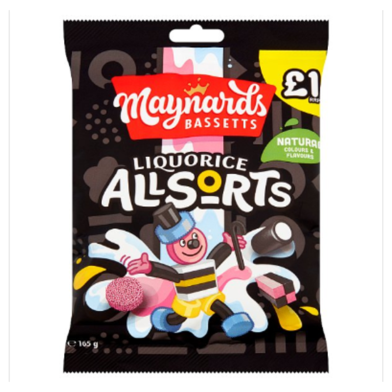 Maynards Bassetts Liquorice Allsorts Sweets Bag 165g x Case of 12 - London Grocery