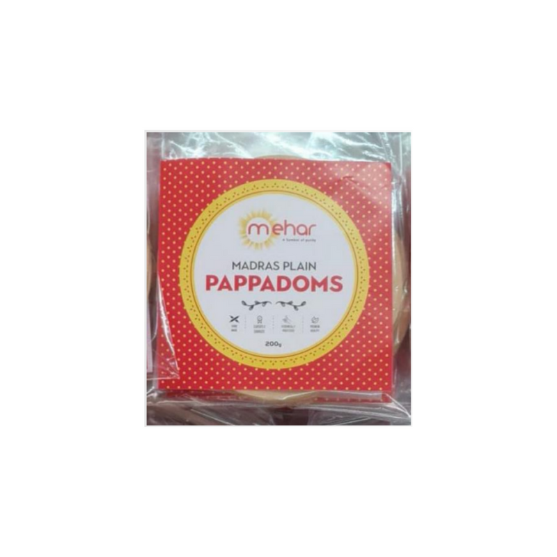 Mehar Madras Plain Pappadoms - Dial 5 200g-London Grocery