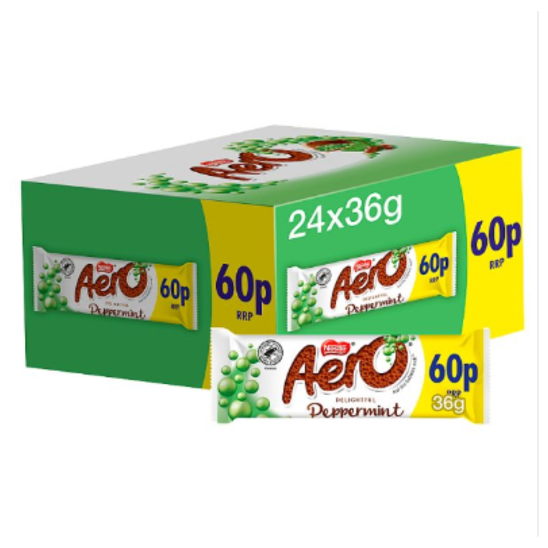 Aero Bubbly Peppermint Mint Chocolate Bar 36g x Case of 24 - London Grocery