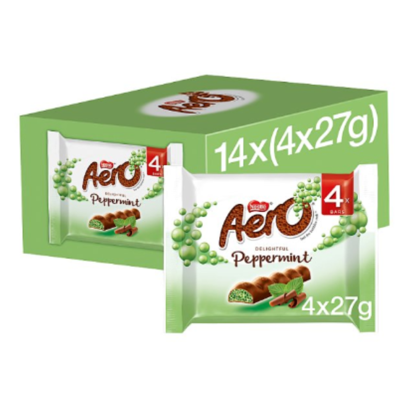 Aero Bubbly Peppermint Mint Chocolate Bar Multipack 4 Pack (4 x 27g) x Case of 14 - London Grocery