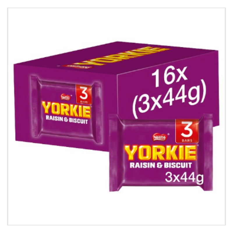 Yorkie Raisin & Biscuit Chocolate Bar Multipack 44g 3 Pack x Case of 16 - London Grocery