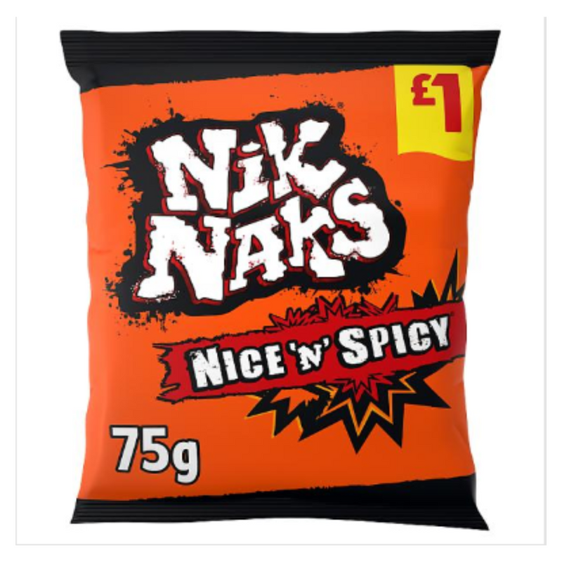 Nik Naks Nice 'N' Spicy Crisps 75g, x Case of 20 - London Grocery