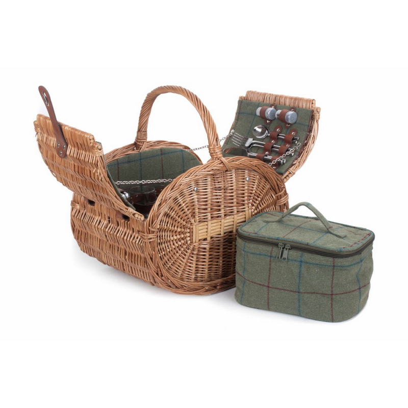 Oval 4 Person Green Tweed Hamper | London Grocery