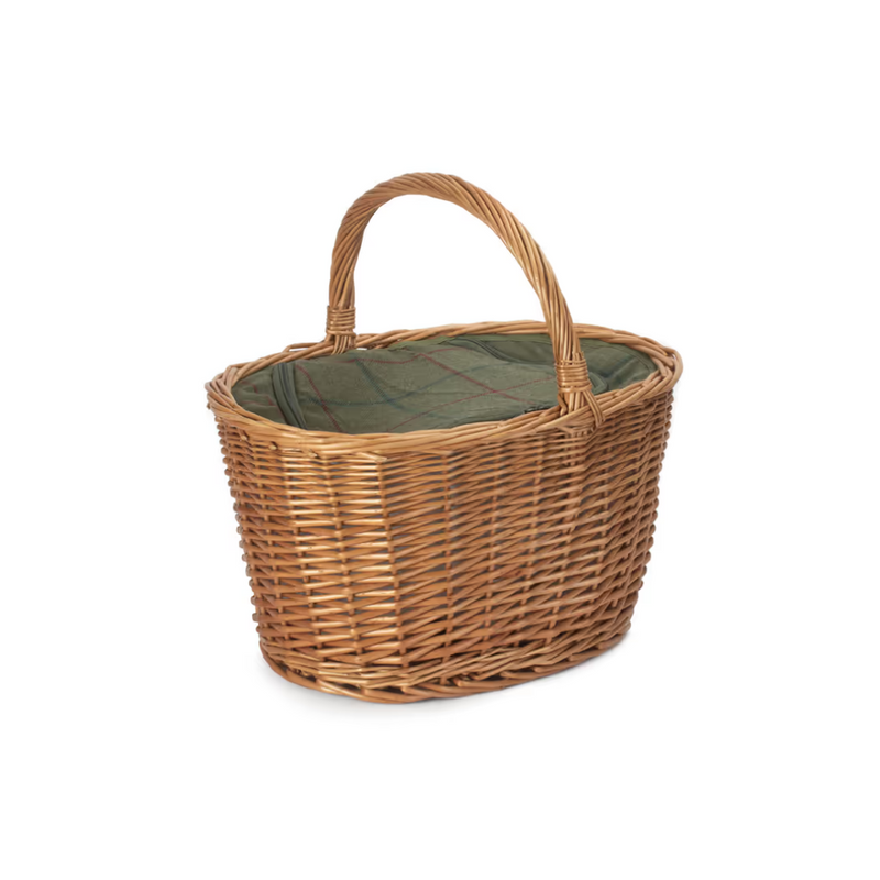 Oval Shopping Basket With Green Tweed Cooler Bag | London Grocery