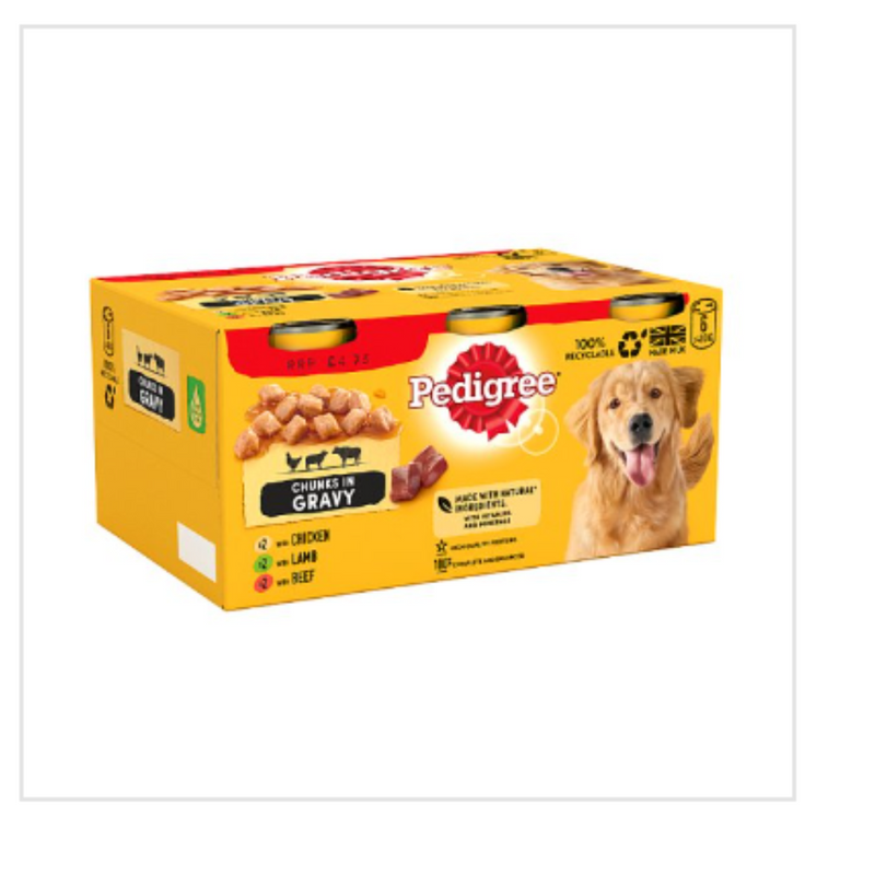 Pedigree Adult Wet Dog Food Tins Mixed in Gravy 6 x 400g x Case of 4 - London Grocery