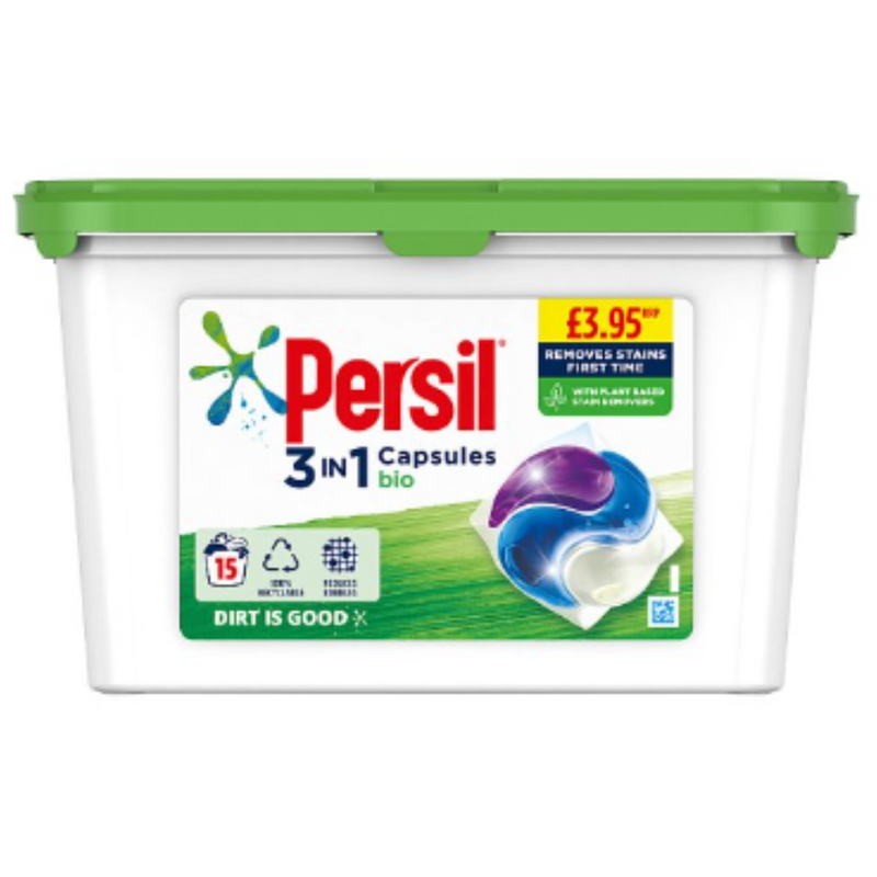 Persil Bio 3 in 1 Bio brilliant stain removal Laundry Washing Capsules 100% recyclable tub 15 Wash x Case of 3 - London Grocery