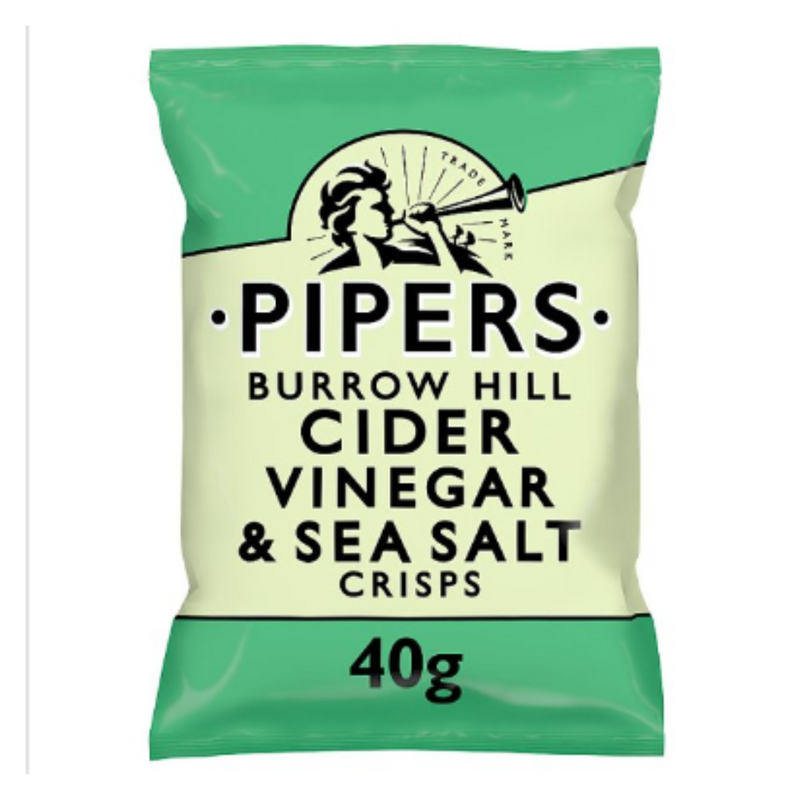 Pipers Burrow Hill Cider Vinegar & Sea Salt Crisps 40g x Case of 24 - London Grocery