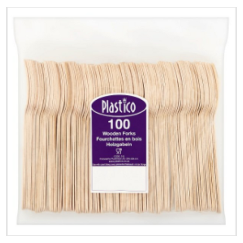 Plastico 100 Wooden Forks x Case of 10 - London Grocery