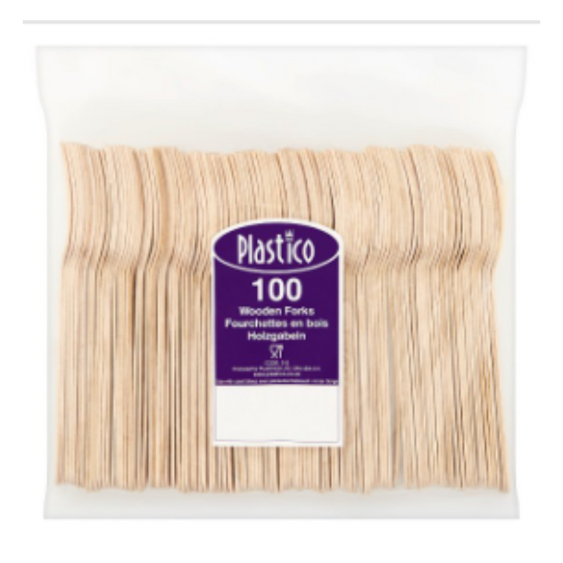 Plastico 100 Wooden Forks x Case of 1 - London Grocery