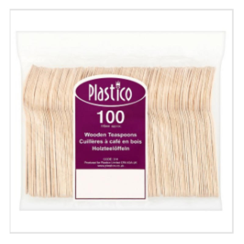 Plastico 100 Wooden Teaspoons x Case of 10 - London Grocery