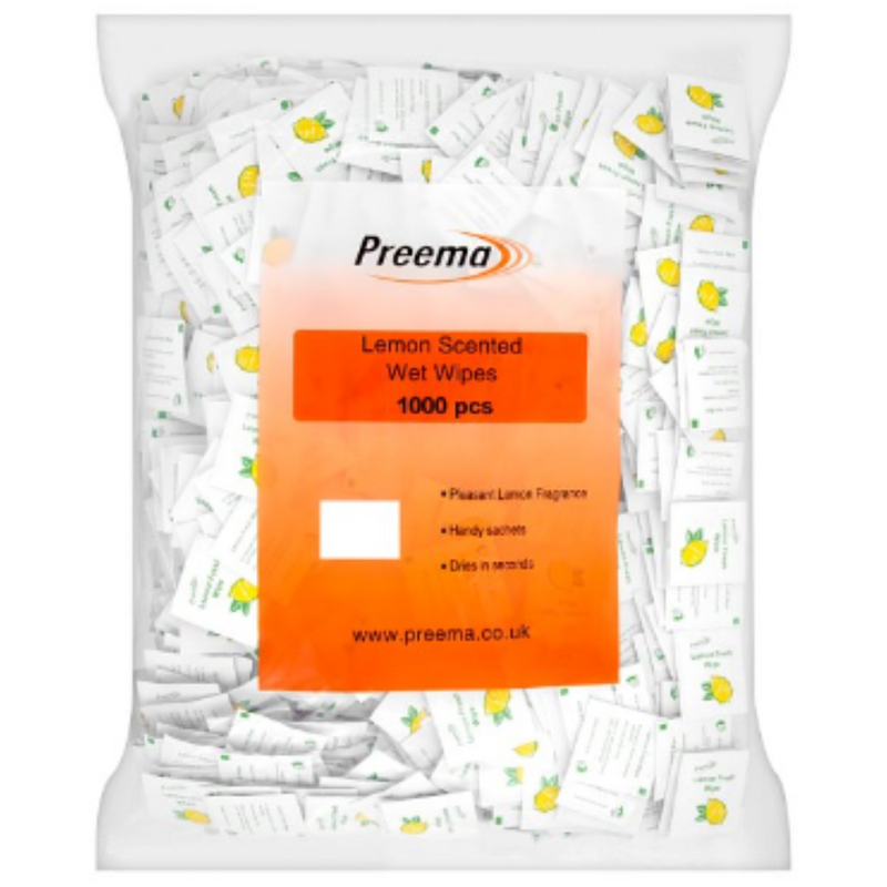 Preema Lemon Scented Wet Wipes 1000 Pieces x Case of 6 - London Grocery