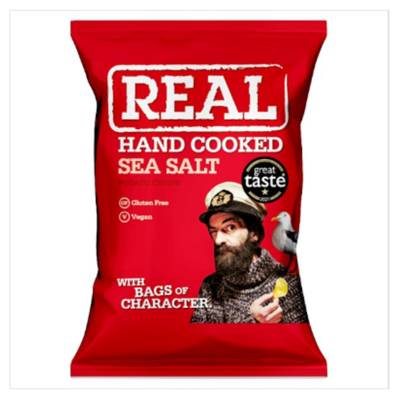 REAL Hand Cooked Sea Salt Potato Crisps 45g x Case of 18 - London Grocery