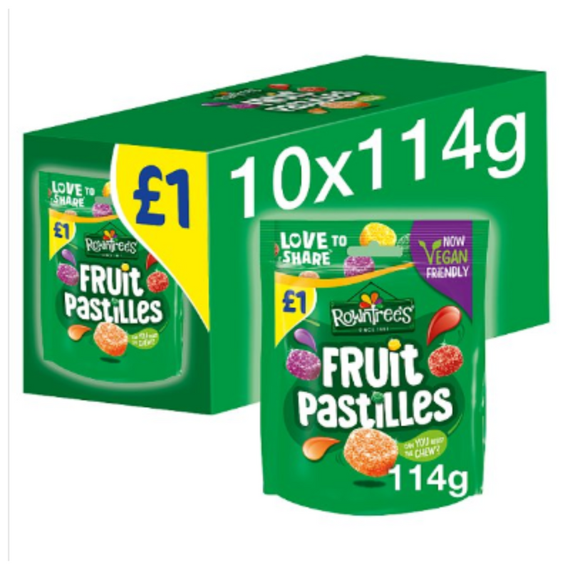 Rowntree's Fruit Pastilles Vegan Friendly Sweets Sharing Bag 114g x Case of 20 - London Grocery