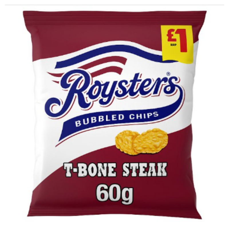 Roysters T-Bone Steak Crisps 60g, x Case of 20 - London Grocery