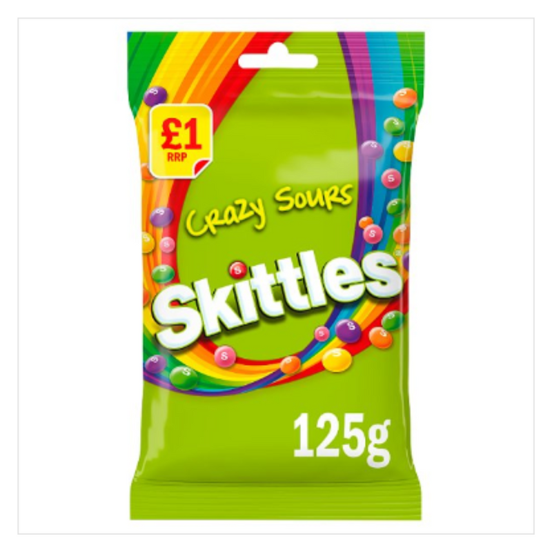 Skittles Crazy Sours Sweets Treat Bag 125g x Case of 12 - London Grocery