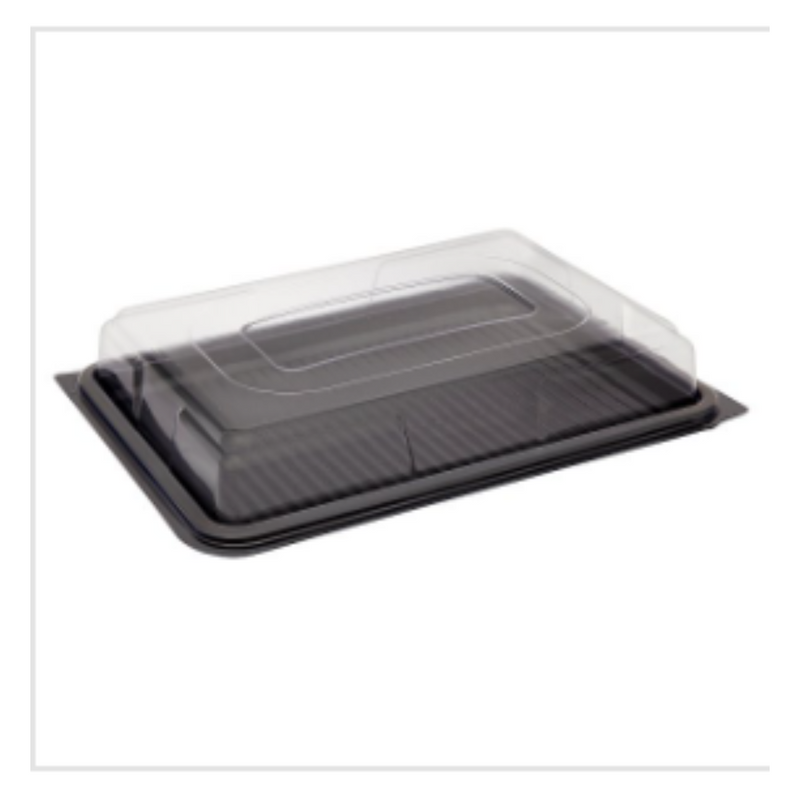 Small Black Platter Base & Clear Lid L355mm x W250mm x D65mm (5 base and lid per pack) x Case of 6 - London Grocery