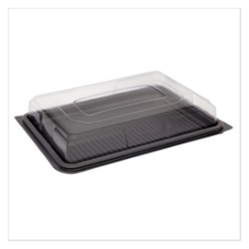 Small Black Platter Base & Clear Lid L355mm x W250mm x D65mm (5 base and lid per pack) x Case of 1 - London Grocery