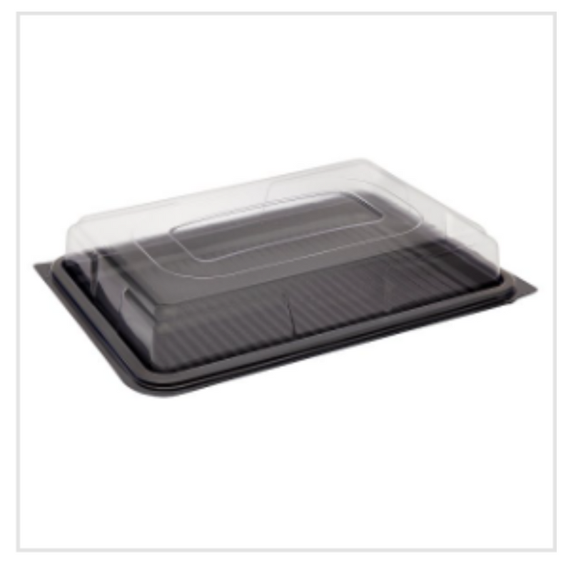 Small Black Platter Base & Clear Lid L355mm x W250mm x D65mm (5 base and lid per pack) x Case of 1 - London Grocery