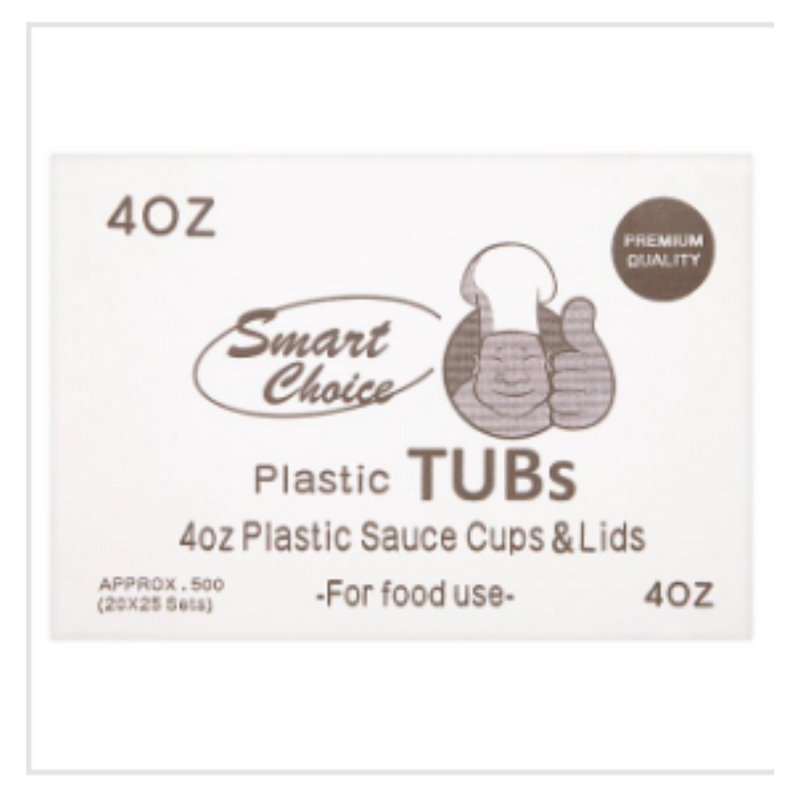 Smart Choice 4oz Plastic Tubs Sauce Cup & Lids 500 Sets x Case of 1 - London Grocery