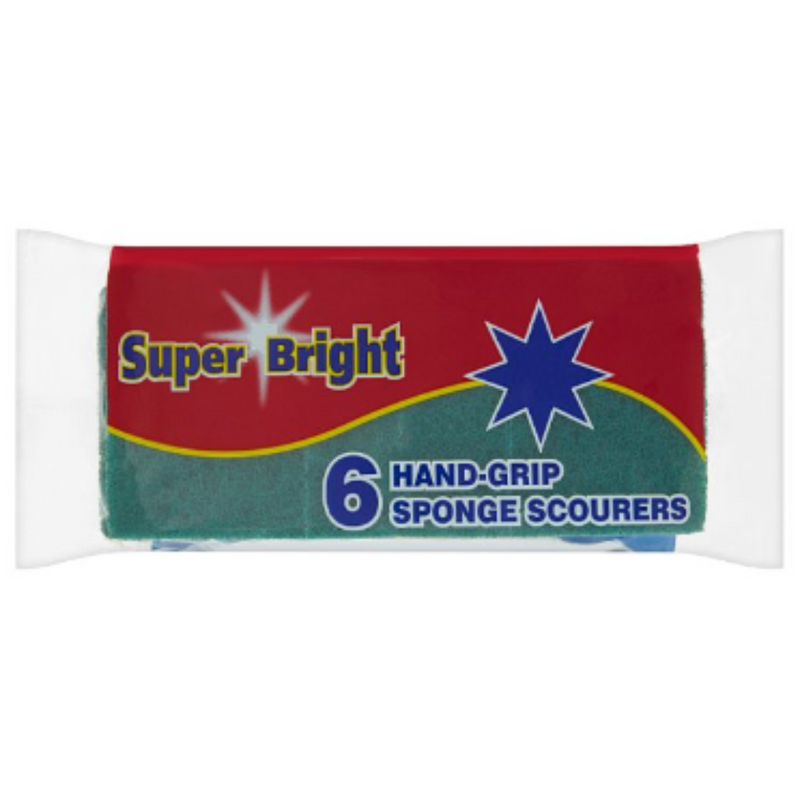 Super Bright 6 Hand-Grip Sponge Scourers x Case of 36 - London Grocery