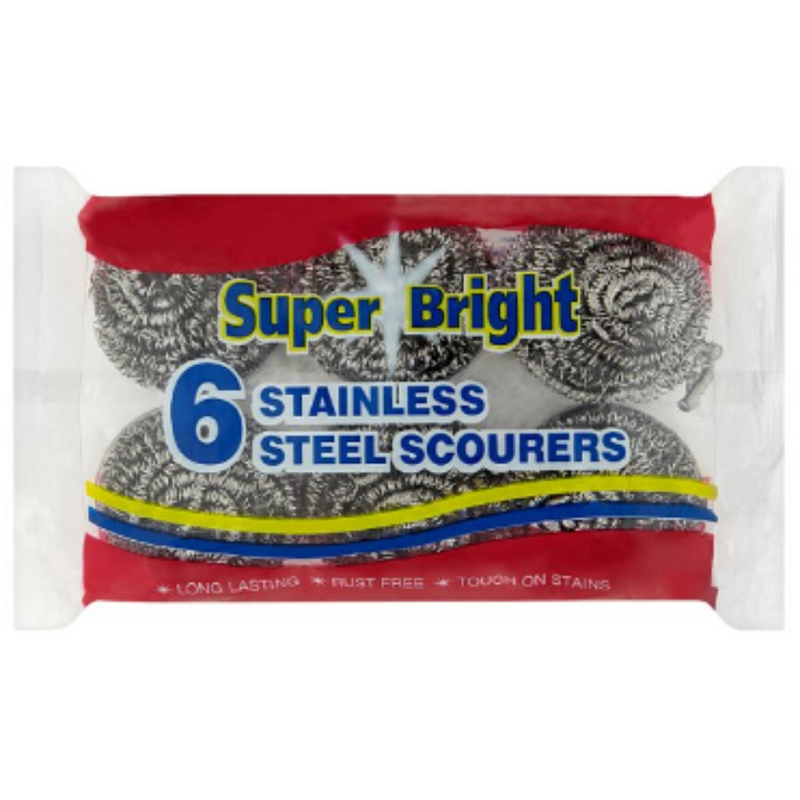 Super Bright 6 Stainless Steel Scourers x Case of 48 - London Grocery